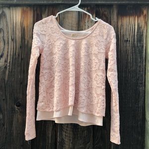 Hollister Blush Floral Lace Long Sleeve Top